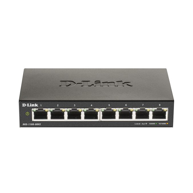 Коммутатор, D-Link, DGS-1100-08V2/A1A, Настраиваемый L2 коммутатор с 8 портами 10/100/1000Base-T.