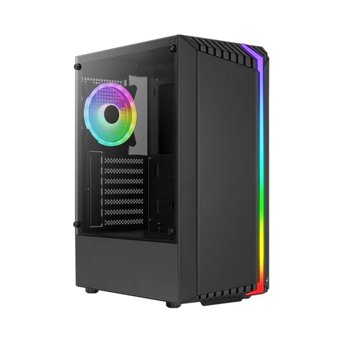 Компьютерный корпус, Aerocool, Bionic-G-BK-v2, ATX/Micro ATX, USB 2*3.0/1*2.0, HD-Audio+Mic, Кулер 1*12см RGB, Высота процессорного кулера до 158 мм, Длина VGA до 297мм (без переднего радиатора), 2*3.5"/4*2.5", Толщина 0,5мм, 450x206x372мм, Без Б/П, Чёрный