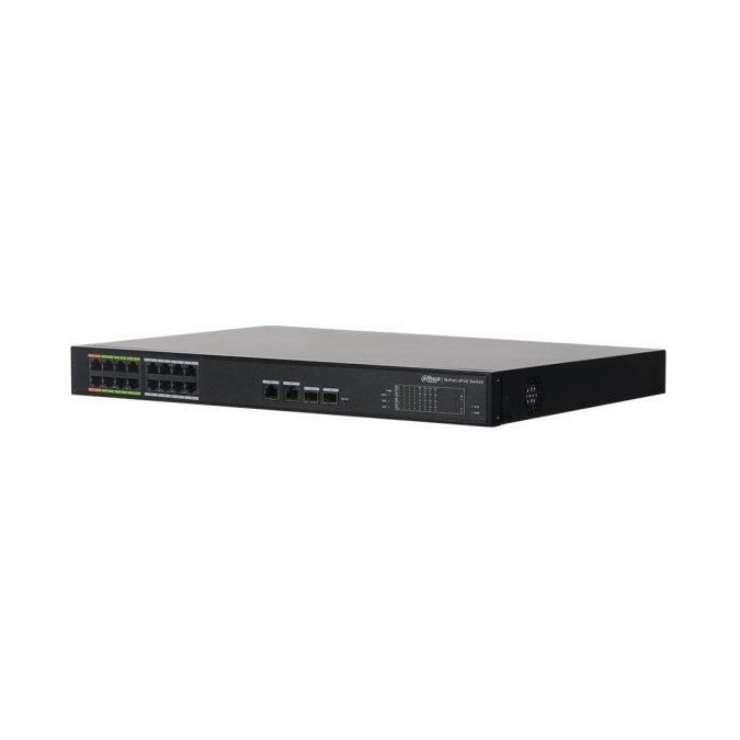 Коммутатор, Dahua, DH-LR2218-16ET-240, управляемый, 16 портов 10/100 ( IEEE802.3af, IEEE802.3at, Hi-PoE, общее 240Вт), 2 комбо-порта (SFP/RJ-45) , Корпус металл