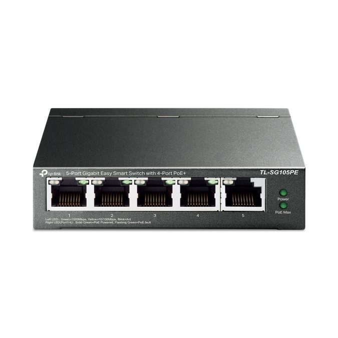 Коммутатор, TP-Link, TL-SG105PE, Easy Smart гигабитный 5портовый коммутатор с 4 портами PoE+ Бюджет PoE: 65 Вт