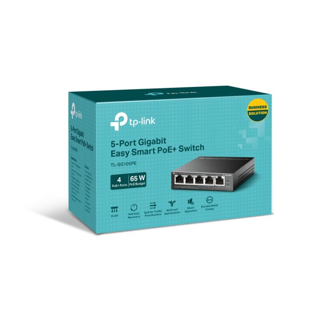 Коммутатор, TP-Link, TL-SG105PE, Easy Smart гигабитный 5портовый коммутатор с 4 портами PoE+ Бюджет PoE: 65 Вт