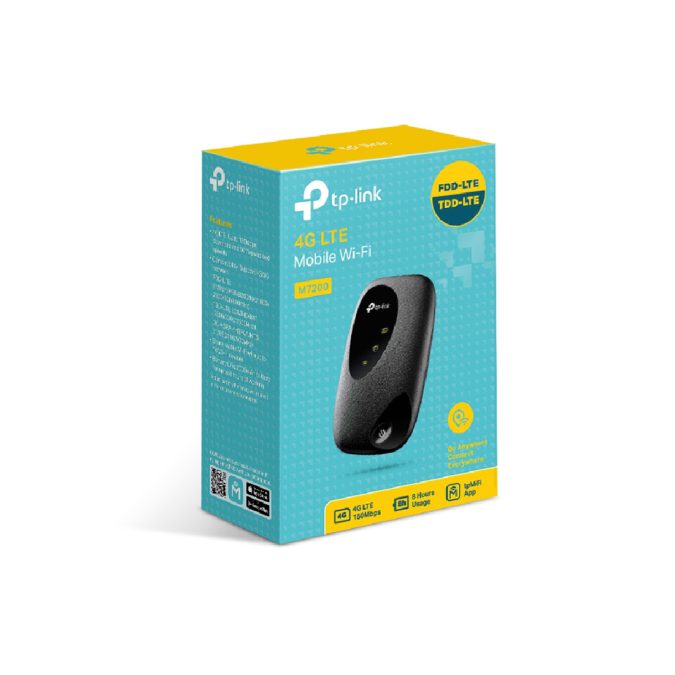 Маршрутизатор 3G/4G Мобильный , TP-Link, M7200, Слот для SIM-карты, 1 порт micro USB для зарядки. LED-дисплей, 2000 мАч, 802.11b/g/n