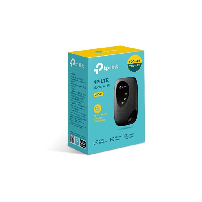 Маршрутизатор 3G/4G Мобильный , TP-Link, M7000, Слот для SIM-карты, 1 порт micro USB для зарядки. LED-дисплей, 2000 мАч, 802.11b/g/n