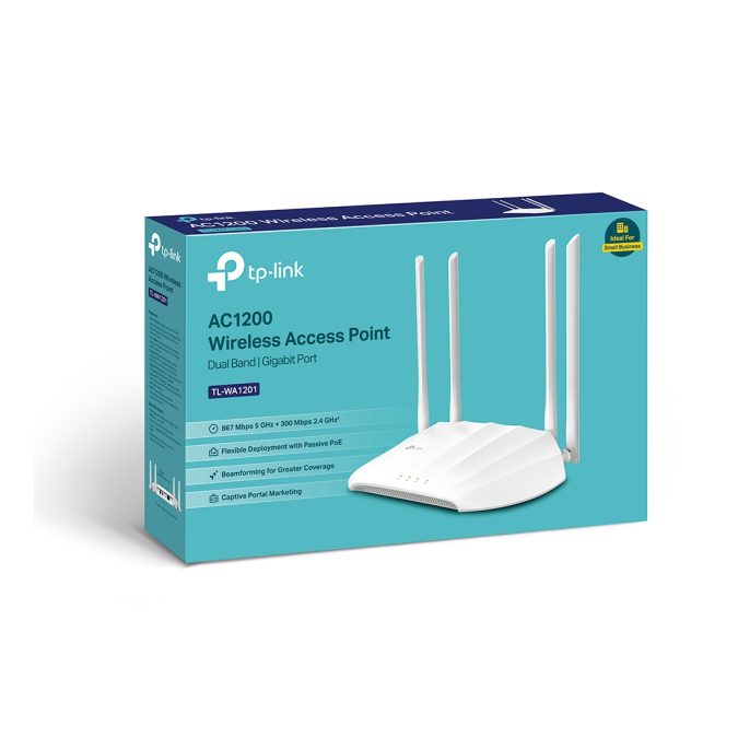 Wi-Fi точка доступа, TP-Link, TL-WA1201, 802.11a/b/g/n/ac, AC1200, 1 порт Ethernet 10/100/1000T (с поддержкой Passive PoE), 4 фиксированные антенны