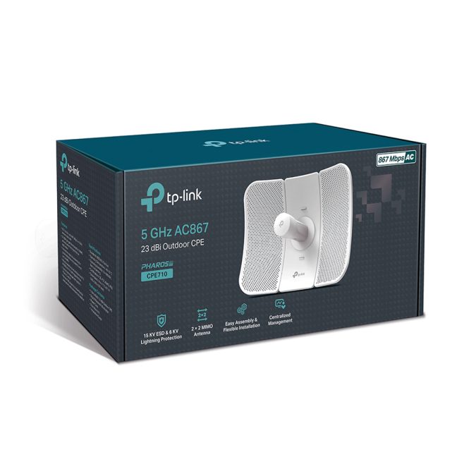 Wi-Fi точка доступа, TP-Link, CPE710, 5 ГГц, 802.11a/n/ac до 867 Мбит/с на 5 ГГц, Наружная, 23 дБи направленная антенна 22 MIMO, до 30 км, -40...+70
