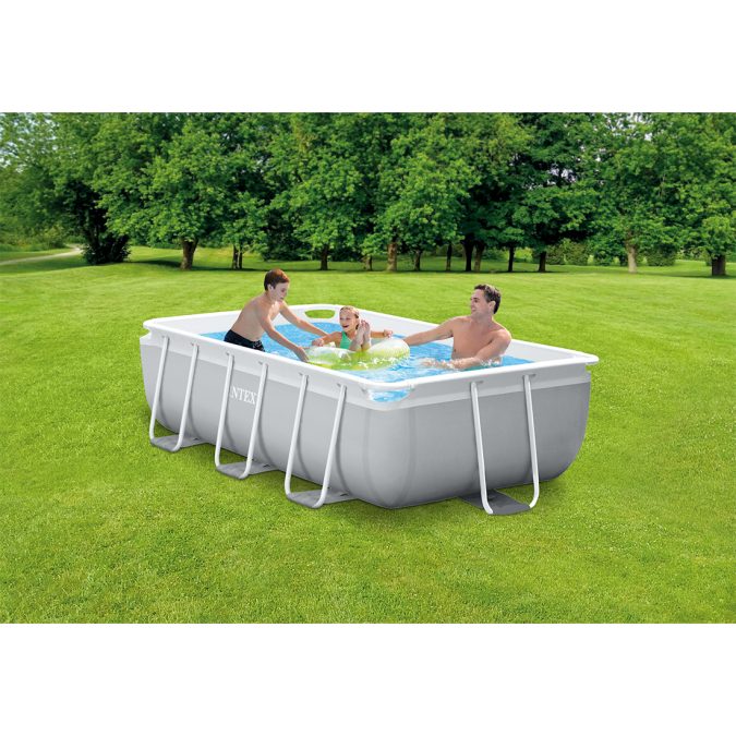 Каркасный бассейн Prism Frame Rectangular 300 х 175 x 80 см, INTEX, 26784NP, Винил, 3539 л., Стальной каркас, Ф-насос 28604 (2006л/ч), Лестница 28064, Гидроаэрация 22025, Серый, Цветная коробка