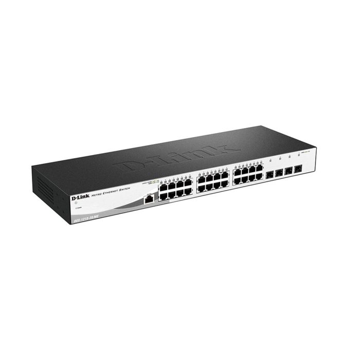 Коммутатор, D-Link, DGS-1210-28/ME/A2B, 19-дюймовый стоечный, 24 порта 10/100/1000M RJ45 + 4 порта 100/1000М/SFP, Управляемый (L2), Корпус металл, 1U