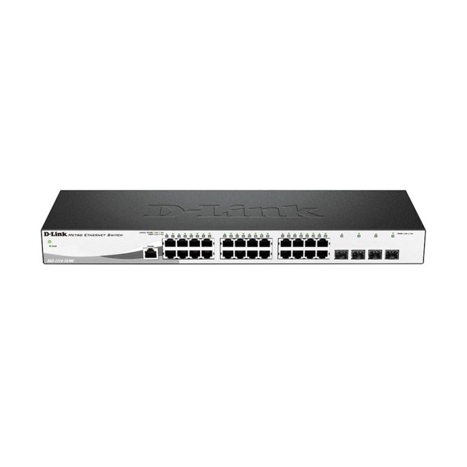 Коммутатор, D-Link, DGS-1210-28/ME/A2B, 19-дюймовый стоечный, 24 порта 10/100/1000M RJ45 + 4 порта 100/1000М/SFP, Управляемый (L2), Корпус металл, 1U