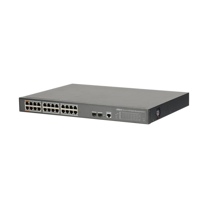 Коммутатор, Dahua, DH-PFS4226-24GT-240, Управляемый, 24*10/100/1000 Base-T (PoE power supply), 2*100/1000 Base-X