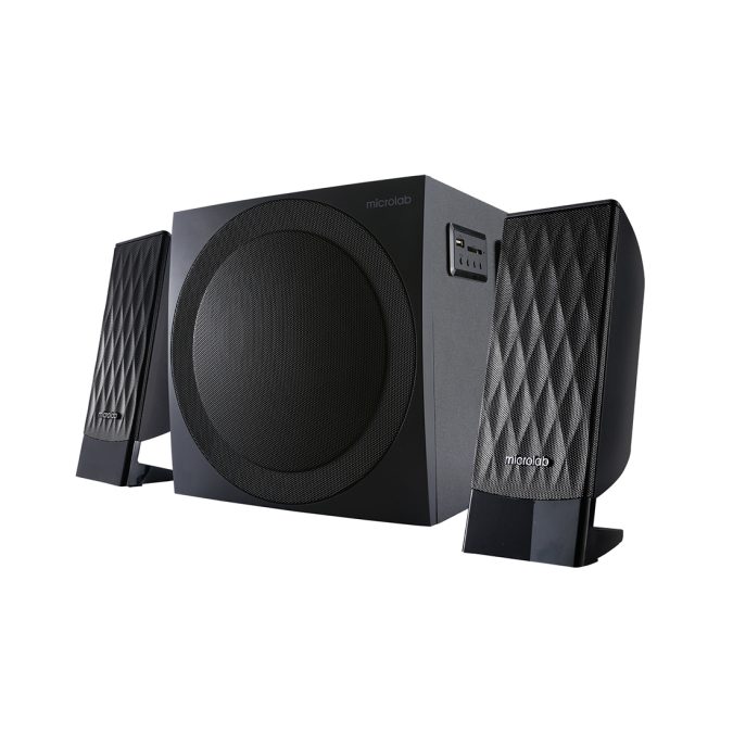 Акустическая система, Microlab, M-300BT, 2.1, 38Вт (12Вт*2+14Вт), Выход 2RCA, FM радио, SD, USB, Вход 3,5 MiniJack, Чёрный