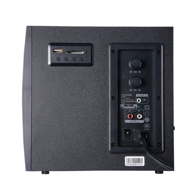 Акустическая система, Microlab, M-300BT, 2.1, 38Вт (12Вт*2+14Вт), Выход 2RCA, FM радио, SD, USB, Вход 3,5 MiniJack, Чёрный