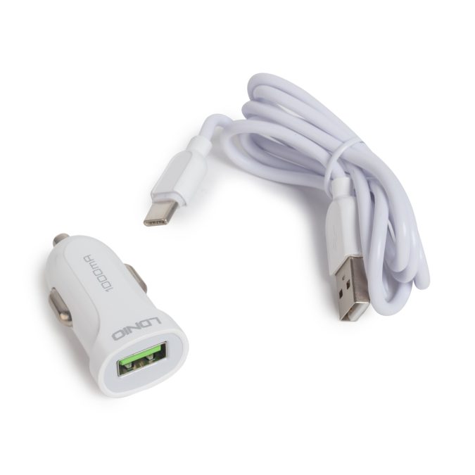 Автомобильное зарядное устройство, LDNIO, DL-C17, 1*USB(1A), Кабель Type-C 1м, Белый
