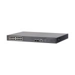 Коммутатор, Dahua, DH-PFS4218-16GT-190, Порты LAN:• 16 x RJ45 ( 14 PoE (802.3af/at) + 2 Hi-PoE/PoE (802.3af/at),10/100/1000 Base-T )•2 x Uplink (порт SFP-1000 Base-X ),Управляемый