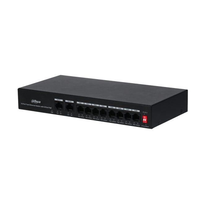 Коммутатор, Dahua, DH-PFS3010-8ET-65, Неуправляевый, 8 портов PoE со скоростью передачи 10/100 Мбит/с Base-TX 2 порта Uplink со скоростью передачи 10/100 Мбит/с Base-TX, Бюджет мощности PoE	Порты 1-8  30 Вт, общий бюджет мощности PoE  65 Вт
