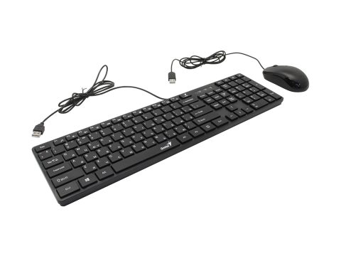 Комплект Клавиатура + Мышь, Genius, SLIMSTAR C126, Англ/Рус, USB, Длина кабеля 150см, Пластик, Чёрный