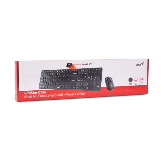 Комплект Клавиатура + Мышь, Genius, SLIMSTAR C126, Англ/Рус, USB, Длина кабеля 150см, Пластик, Чёрный