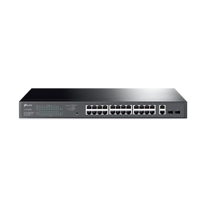 Коммутатор, TP-Link, TL-SG1428PE, управляемый L2, 19-дюймовый стоечный Easy Smart, 24 порта 10/100/1000M RJ45, 24 PoE+ порта, 2 слота SFP, бюджет 250W
