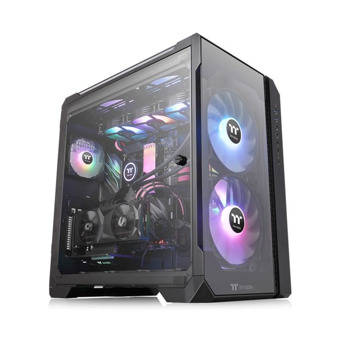 Компьютерный корпус, Thermaltake, View 51 TG ARGB, CA-1Q6-00M1WN-00, Full Tower, Mini-ITX/M-ATX/ATX/E-ATX, USB 3.1*1/2.0*2/3.0*3, HD-Audio, 2*200мм ARGB Fan/120mm ARGB Fan, Высота процессорного куллера до 175 мм, Длина VGA до 440 мм, 4*2.5"/2*3.5", Сталь, 4мм Закаленное стекло*3, 550*315*525 мм, Без Б/П, Чёрный