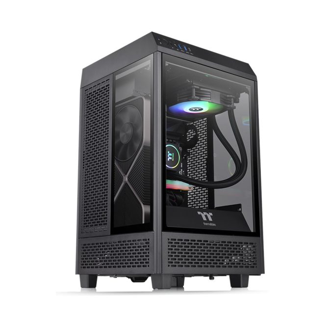 Компьютерный корпус, Thermaltake, The Tower 100, CA-1R3-00S1WN-00, Mini Tower, Mini-ITX, USB 3.2 (Gen 2) Type-C*1, USB 3.0*2, 2*120 мм, Максимальная длина видеокарты 330мм, Максимальная высота процессорного кулера 190мм, 2*2,5"/2*3,5", Сталь, Закаленное стекло*3, 462.8*266*266мм, Без Б/П, Чёрный