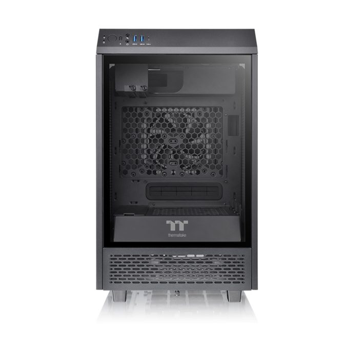 Компьютерный корпус, Thermaltake, The Tower 100, CA-1R3-00S1WN-00, Mini Tower, Mini-ITX, USB 3.2 (Gen 2) Type-C*1, USB 3.0*2, 2*120 мм, Максимальная длина видеокарты 330мм, Максимальная высота процессорного кулера 190мм, 2*2,5"/2*3,5", Сталь, Закаленное стекло*3, 462.8*266*266мм, Без Б/П, Чёрный