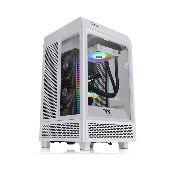 Компьютерный корпус, Thermaltake, The Tower 100 Snow, CA-1R3-00S6WN-00, Mini Tower, Mini-ITX, USB 3.2 (Gen 2) Type-C*1, USB 3.0*2, 2*120 мм, 2*2,5"/2*3,5", Максимальная длина видеокарты 330мм, Максимальная высота процессорного кулера 190мм, Сталь, Закаленное стекло*3, 462.8*266*266мм, Без Б/П, Белый