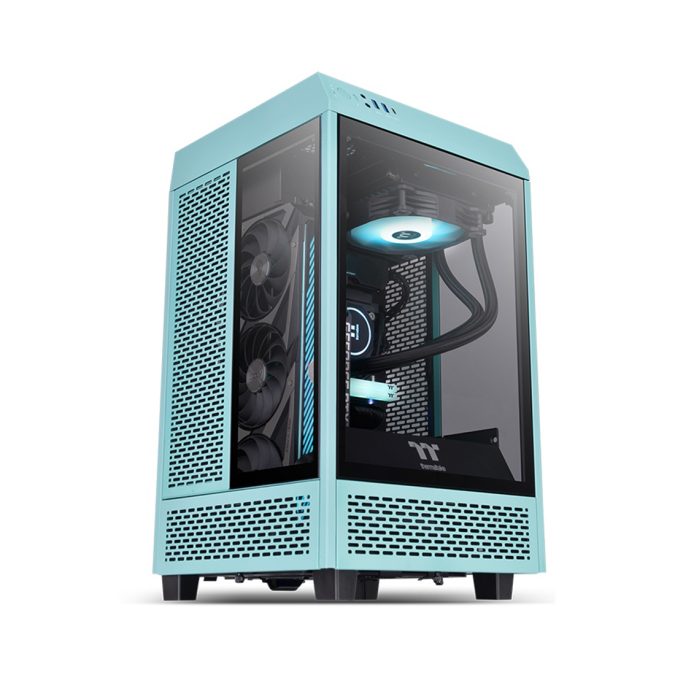 Компьютерный корпус, Thermaltake, The Tower 100 Turquoise, CA-1R3-00SBWN-00, Mini Tower, Mini-ITX, USB 3.2 (Gen 2) Type-C*1, USB 3.0*2, 2*120 мм, 2*2,5"/2*3,5", Максимальная длина видеокарты 330мм, Максимальная высота процессорного кулера 190мм, Сталь, Закаленное стекло*3, 462.8*266*266мм, Без Б/П, Бирюзовый