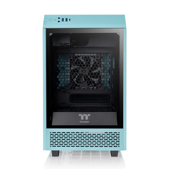Компьютерный корпус, Thermaltake, The Tower 100 Turquoise, CA-1R3-00SBWN-00, Mini Tower, Mini-ITX, USB 3.2 (Gen 2) Type-C*1, USB 3.0*2, 2*120 мм, 2*2,5"/2*3,5", Максимальная длина видеокарты 330мм, Максимальная высота процессорного кулера 190мм, Сталь, Закаленное стекло*3, 462.8*266*266мм, Без Б/П, Бирюзовый