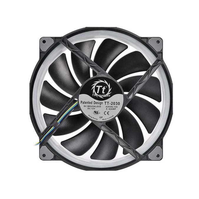 Кулер для компьютерного корпуса,Thermaltake, Riing Plus 20 RGB TT Premium Edition Single Fan Pack, CL-F070-PL20SW-A, 200мм, 500-1000 об.мин, USB 2.0 connectors (9 Pin), Подсветка RGB 16.8 млн. цветов, Габариты 200х200х30мм, LED Software Control, Чёрный