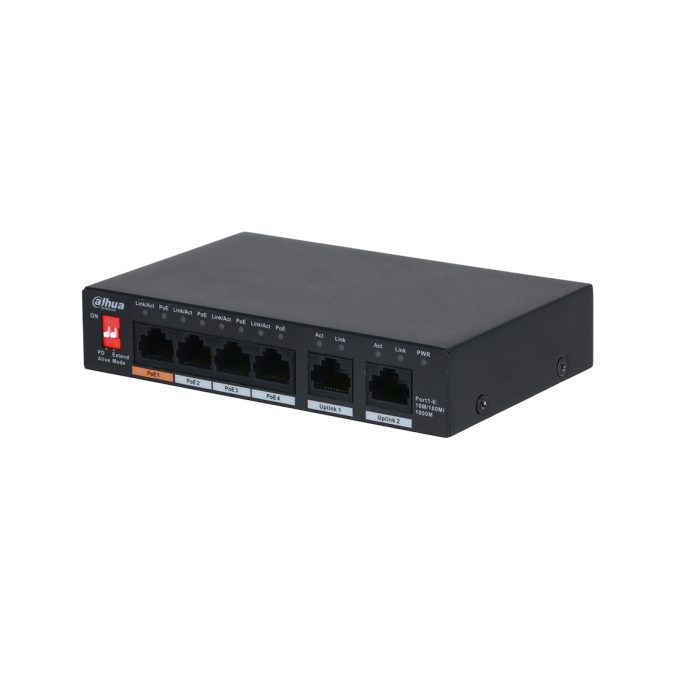 Коммутатор, Dahua, DH-PFS3006-4GT-60, 6-портовый неуправляемый настольный гигабитный коммутатор с 4-портовым PoE