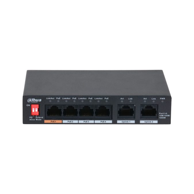 Коммутатор, Dahua, DH-PFS3006-4GT-60, 6-портовый неуправляемый настольный гигабитный коммутатор с 4-портовым PoE