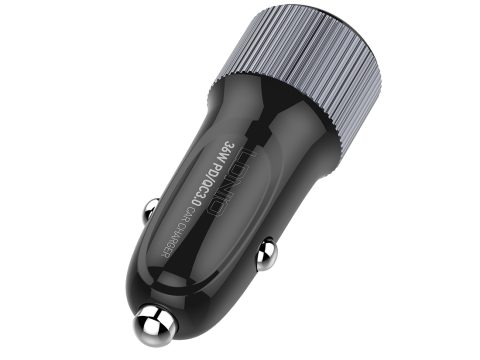 Автомобильное зарядное устройство, LDNIO, C510Q, 2*USB(A,C) 5V3.4A, Кабель Lightning (Iphone) 1м, Чёрный