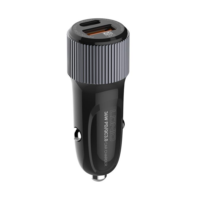Автомобильное зарядное устройство, LDNIO, C510Q, 2*USB(A,C) 5V3.4A, Кабель Lightning (Iphone) 1м, Чёрный