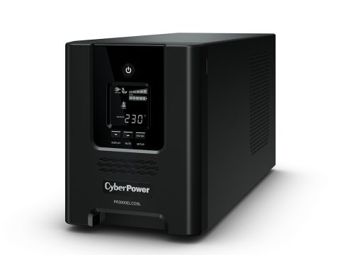 Источник бесперебойного питания, CyberPower, PR3000ELCDSL, Мощность 3000ВА/2700Вт, PR-серия, Линейно-интерактивный, Напольный, LCD/Smart/USB/RS-232/EPO, AVR: 151-296 В, АКБ: 12В/9Ач*4 шт., Вых: 8xIEC C13/1xIEC C19, Чёрный
