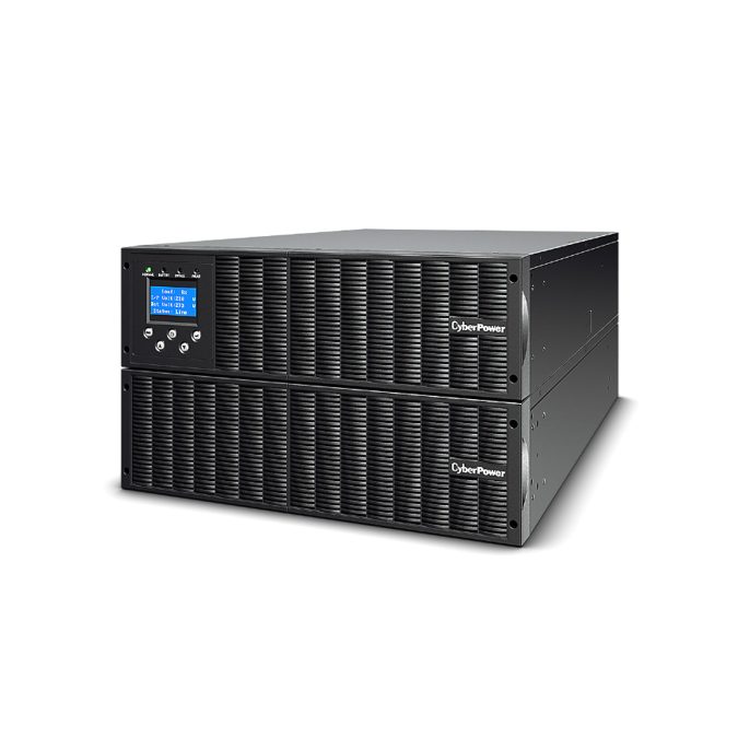 Источник бесперебойного питания, CyberPower, OLS10000ERT6U, Мощность 10000ВА/9000Вт, OLS-серия, On-Line, Стоечный 6U, LCD/Smart/USB/RS232/EPO, AVR: 110-276В, АКБ 12В/9Ач*20 шт., Вых: Клеммная колодка, Чёрный