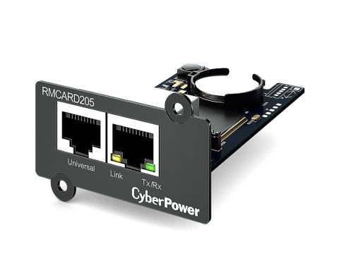 SNMP-карта, CyberPower RMCARD205, Внутренняя установка, Разъём: RJ45/RJ45, Протоколы: IPv4/v6, SNMPv1/v3, HTTP/HTTPs, TCP/IP, UDP, DHCP, NTP, DNS, SMTP, SSH, SSL, TLS, Telnet, FTP и Syslog, Аутентификация: RADIUS, LDAP, LDAPS, Windows AD