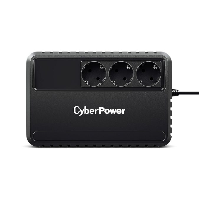 Источник бесперебойного питания, CyberPower, BU725E, Мощность 725ВА/390Вт, BU-серия, Линейно-интерактивный, Напольный, LED, AVR: 165-280В, АКБ 12В/5Ач*1 шт., Вых: 3xSchuko, Чёрный