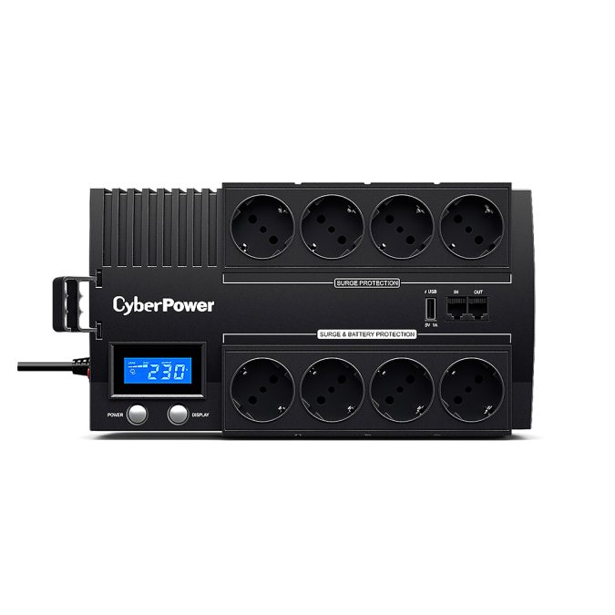Источник бесперебойного питания, CyberPower, BR700ELCD, Мощность 700ВА/420Вт, BR-серия, Линейно-интерактивный, Напольный, LCD/USB-A,B,С/RJ11/RJ45, AVR: 165-290В, АКБ 12В/7,2Ач*1 шт., Вых: 8xSchuko, Чёрный
