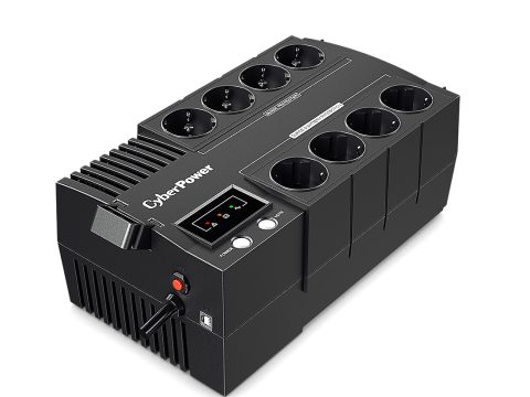 Источник бесперебойного питания, CyberPower BS850E, Мощность 850ВА/480Вт, BS-серия, Линейно-интерактивный, Напольный, LED/USB, AVR: 165-290В, АКБ: 12В/5,5Ач*1 шт., Вых: 8xSchuko, Чёрный