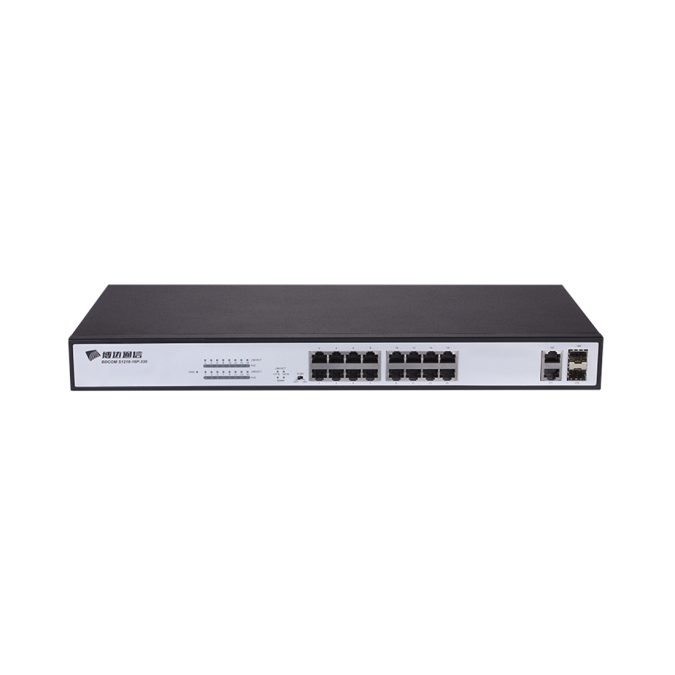 Коммутатор, BDCOM, S1218-16P, Неуправляемый, 16 портов PoE 10/100M RJ45, 2 комбо порта 1000M RJ45/SFP, Бюджет PoE 250W, supports standard/VLAN/CCTVmode, Стоечный 1U