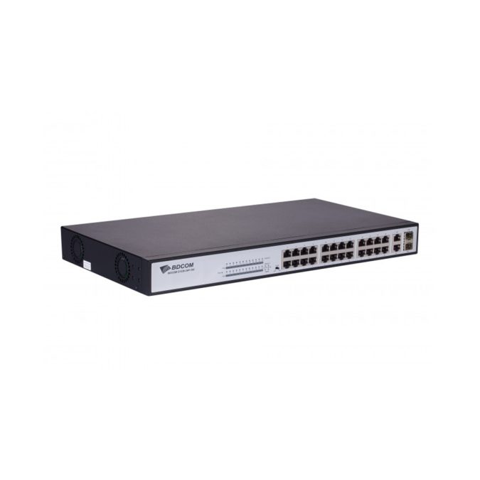 Коммутатор, BDCOM, S1226-24P, Неуправляемый, 24 порта PoE 10/100M RJ45, 2 комбо порта 1000M RJ45/SFP, Бюджет PoE 370W, supports standard/VLAN/CCTVmode, Стоечный 1U