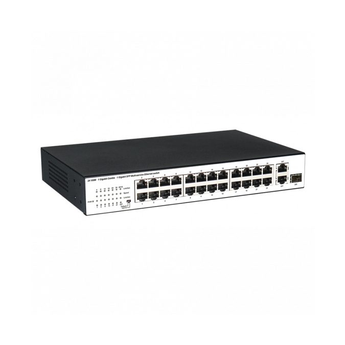 Коммутатор, BDCOM, S1226L, Неуправляемый, 24 порта 10/100M RJ45, 1 комбо-порт 1000М SFP/RJ45, 1 порт 1000 RJ45, Настольный