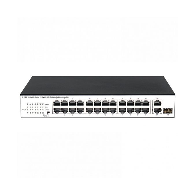 Коммутатор, BDCOM, S1226L, Неуправляемый, 24 порта 10/100M RJ45, 1 комбо-порт 1000М SFP/RJ45, 1 порт 1000 RJ45, Настольный