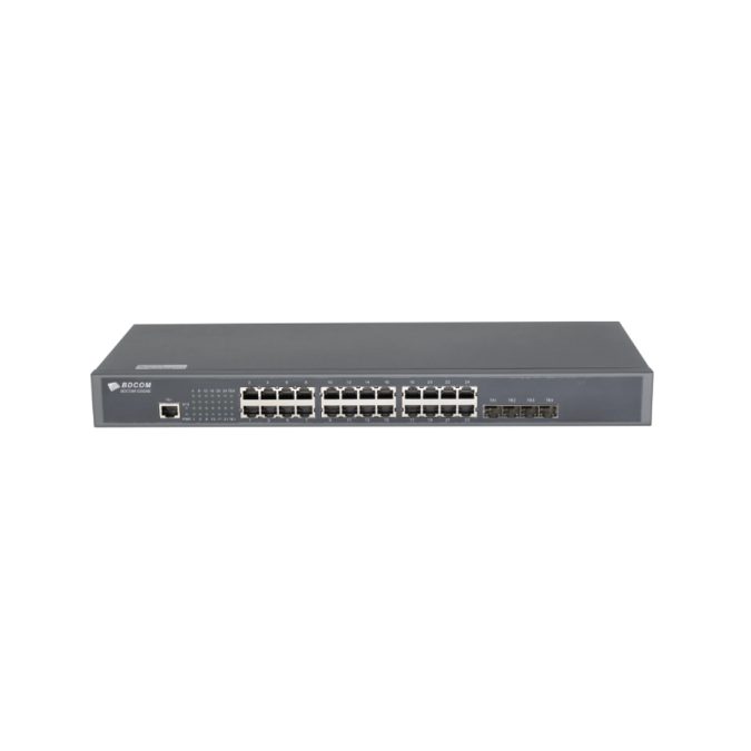 Коммутатор, BDCOM, S2900-24T4X, Управляемый L2+, 24 порта 10/100/1000M RJ45, 4 порта 10G SFP+, Без вентилятора, Стоечный