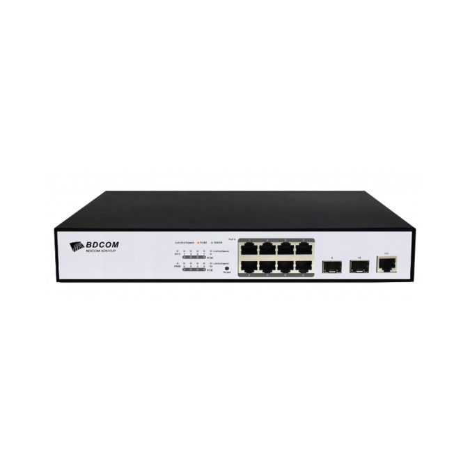 Коммутатор, BDCOM, S2510-P, Управляемый L2, 8 портов PoE (130W) 10/100/1000M RJ45, 2 порта 100/1000М SFP, Стоечный