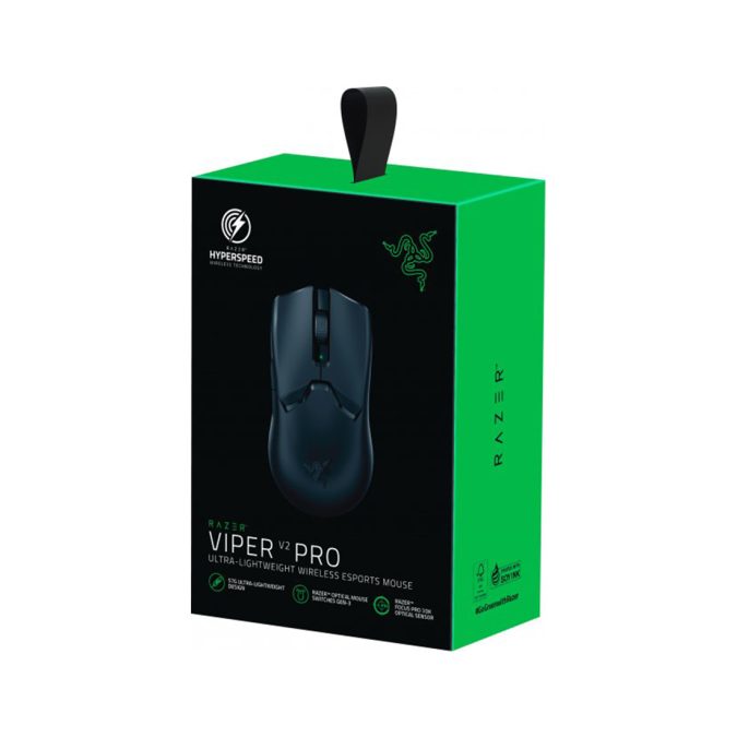 Компьютерная мышь, Razer, Viper V2 Pro, RZ01-04390100-R3G1, Оптическая 30000dpi (сенсор Focus Pro), 750 IPS, 70G, 58 г, 5 кнопок, Беспроводная, до 80 часов автономной работы, Кабель Speedflex Type-A на Type-C, Прорезиненные противоскользящие накладки на мышь, Чёрная