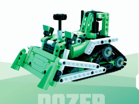 Конструктор, ONEBOT, OBQXTC95AIQI, Mini Engineering Bulldozer, 8+, 339+ деталей, ABS, PC, Зелёный