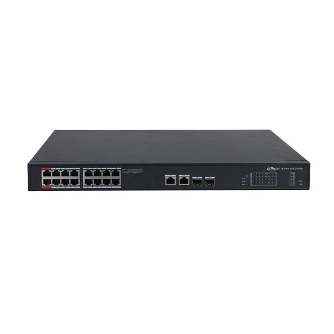 Коммутатор, Dahua, DH-PFS3220-16GT-240, 16  RJ45 10/100/1000M (PoE), Неуправляемый, 16 x 10/100/1000Мбит/с (PoE/PoE+/Hi-PoE/IEEE802.3bt до 240Вт), 2 порта SFP,2 uplink порта x 10/100/1000Мбит/с, питание: 100-240В(AC)