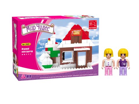Игровой конструктор, Keyixing, 24401, Мир Чудес, Зимний домик, 2 минифигурки, 134 детали, Цветная коробка