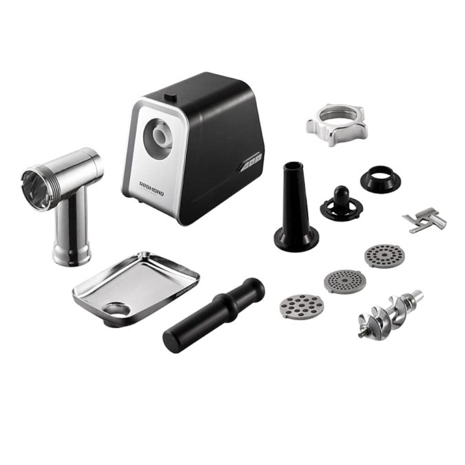Мясорубка, Redmond, RMG-1215, 1800 Вт, Производительность 2 кг/мин, Количество дисков для фарша 3, Диаметр отверстий диска 3 мм/4,5 мм/8 мм, Насадки для кеббе и колбасок, Черный
