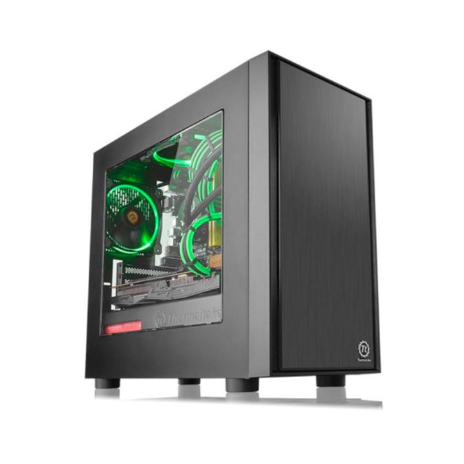 Компьютерный корпус, Thermaltake, Versa h17/win, CA-1J1-00S1WN-00, ATX, Micro-Tower, M-ATX/M-ITX, USB3.0*1/2.0*2, HD-Audio, Кулер 12см, Высота процессорного Кулера 155мм, Длина VGA до 350 мм, 2*5.25"/2*3.5", Сталь, Закаленное стекло*1, 390*205*380, Без Б/П, Чёрный